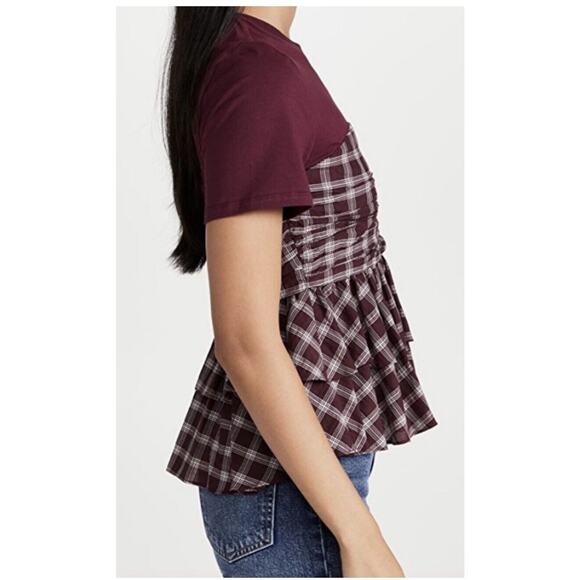 Cinq a Sept Anthro Women’s Merlot vica plaid top Size small - Picture 4 of 10